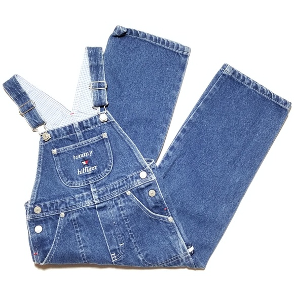 Vtg Tommy Hilfiger Bib Denim Jean Long Overalls - Picture 2 of 8